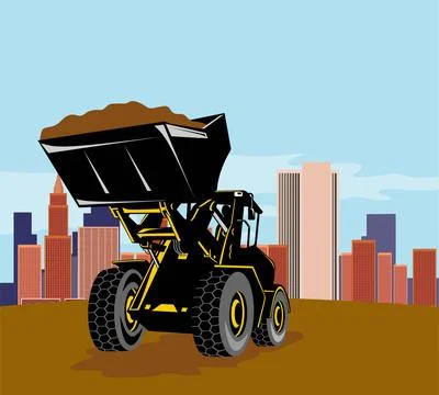 Mechanical Loader Illustration of mechanical loader with view of skyscrape... Stock Photos