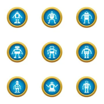 Mechanical man icons set, flat style Illustrazione stock