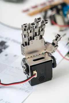 Mechanical model of human palm. Robot arm Stock Photos