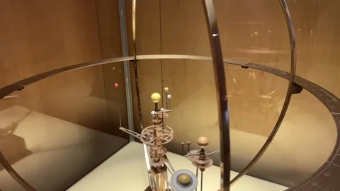 Mechanical model of the solar system displayed in a science museum exhibit Stock Footage 313298049