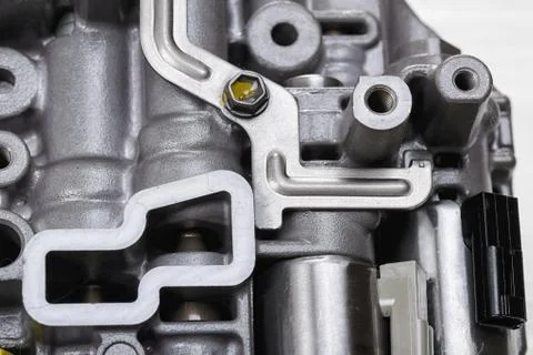 Mechanical part with metal components and hydraulic valves 스톡 사진