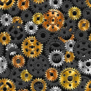 Mechanical pattern with black, glossy metal gears Illustrazione stock