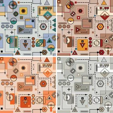 Mechanical pattern set Mechanical pattern set. Color bright decorative bac... Foto stock