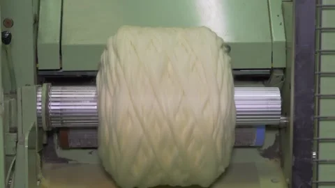 Mechanical Processing of White Wool Fibers in Textile Factory Stock Footage 328643591