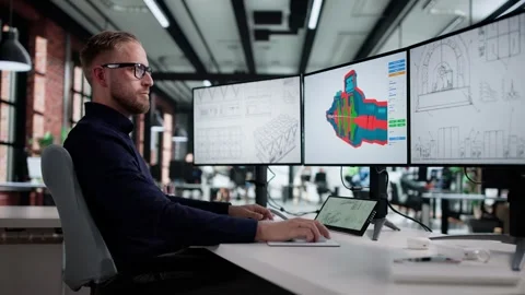 Mechanical Product Designer Creates 3D CAD Model Stock Footage 321547547