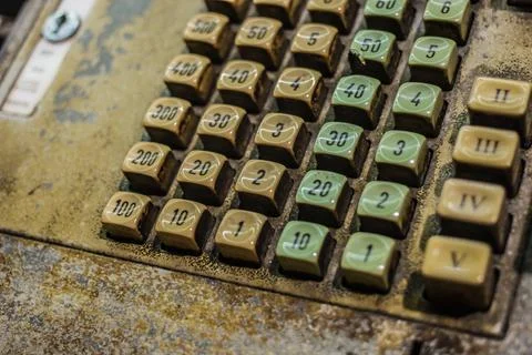 Mechanical register keys with numeric and Roman labels Stock Photos