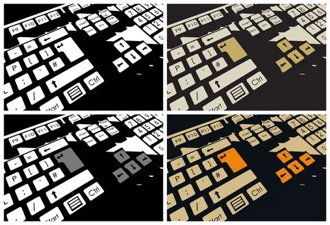 Mechanical retro keyboard close up mini set Stock Illustration