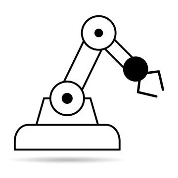 Mechanical robot arm machine shadow icon, technology hydraulic robotic hand, Stock Illustration