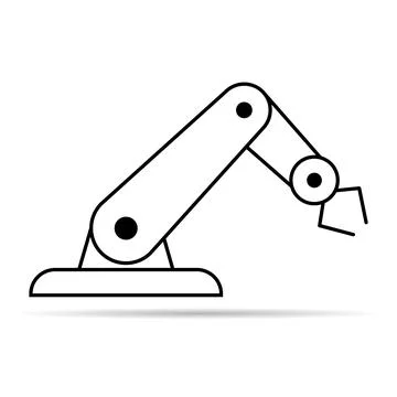 Mechanical robot arm machine shadow icon, technology hydraulic robotic hand, Stock Illustration