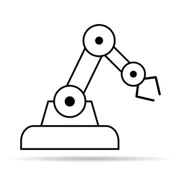 Mechanical robot arm machine shadow icon, technology hydraulic robotic hand, Stock Illustration