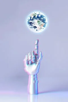 Mechanical robot arm or hand projects an image of the Earth. 스톡 일러스트