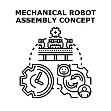 Mechanical robot assembly automation concept developing innovative production Stock Illustration