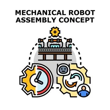 Mechanical robot assembly automation concept developing innovative production Stock Illustration