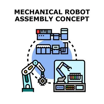 Mechanical robot assembly concept developing industrial automation future Stock Illustration