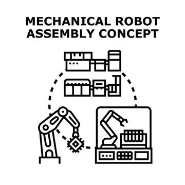 Mechanical robot assembly concept developing industrial automation future Stock Illustration