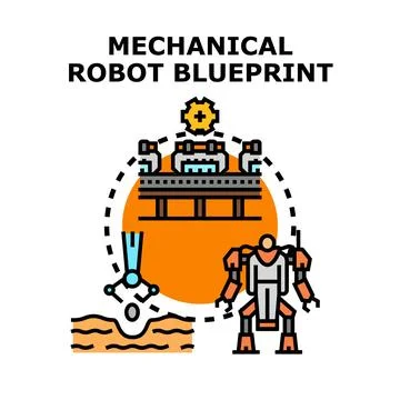 Mechanical robot blueprint developing future technology system Illustrazione stock