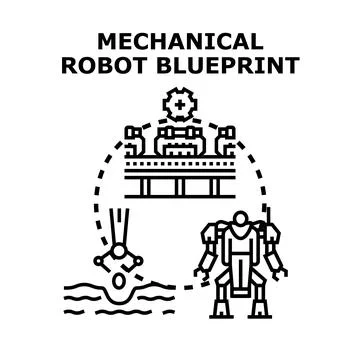 Mechanical robot blueprint developing future technology system Stock Illustration
