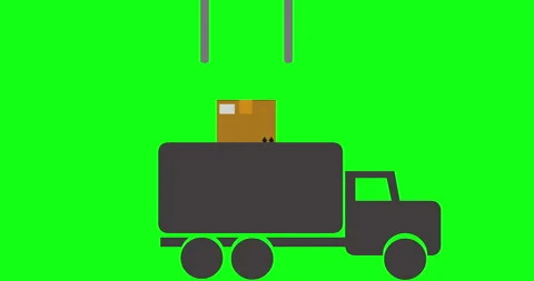 Mechanical robot claw put delivery cardboard box into the truck in the factory. Stock Footage 243217579