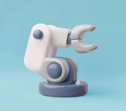 Mechanical robotic arm chatbot icon in white and blue 3D vector illustration Stock Illustration
