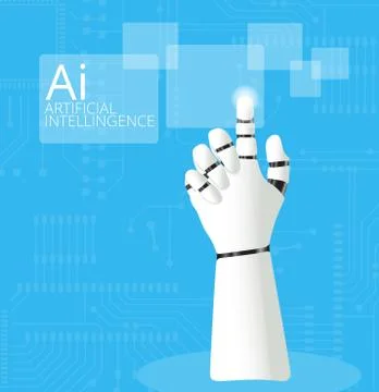 Mechanical Robotic Hand pointing on  circuit board Background 库存插图