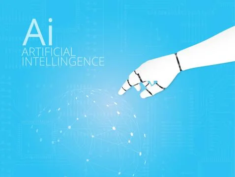 Mechanical Robotic Hand pointing on  circuit board Background Stock Illustration