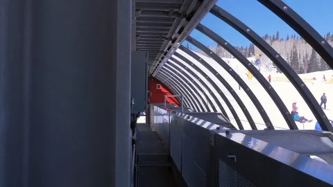 Mechanical room at bottom terminal of a high-speed detachable quad ski. Stock Footage 120208735