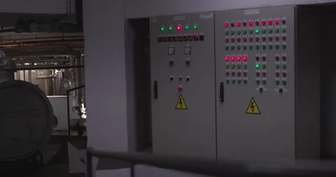 Mechanical room with flashing lights and heating air and cooling systems Stock Footage 320923236