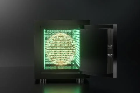 Mechanical safe, with digital numbers inside, 3d rendering. 스톡 사진
