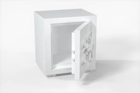 Mechanical safe, white box model with white background, 3d rendering. Foto stock