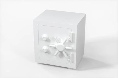 Mechanical safe, white box model with white background, 3d rendering. 스톡 사진