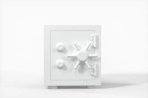 Mechanical safe, white box model with white background, 3d rendering. Stock Photos