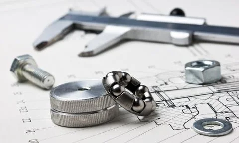 Mechanical scheme and calipers 스톡 사진