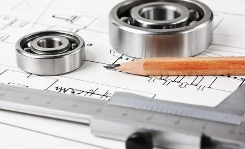 Mechanical scheme and calipers Foto stock