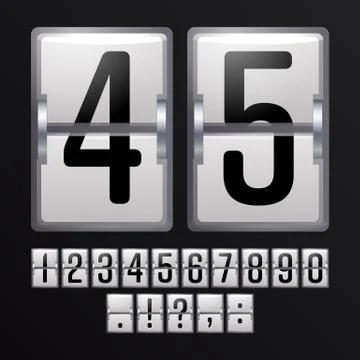 Mechanical Scoreboard Vector. Silver Timetable With Black Numbers. Analog Clo 库存插图