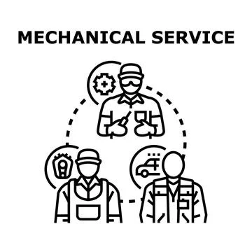 Mechanical service industry workers collaborating and repairing Illustrazione stock