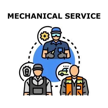Mechanical service industry workers collaborating and repairing Stock Illustration