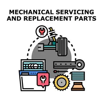 Mechanical servicing and replacement parts vector concept illustration Stock Illustration