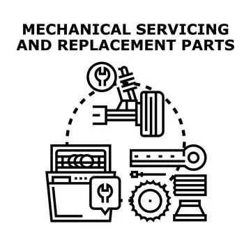 Mechanical servicing and replacement parts vector concept illustration Stock Illustration