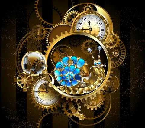 Mechanical snail with antique clock Stock Illustration