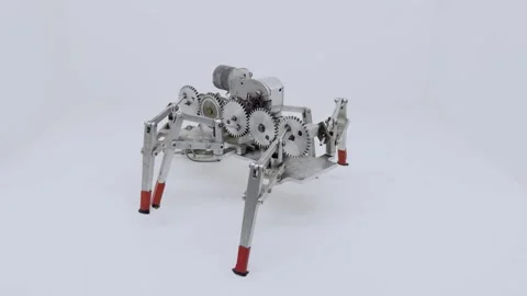 Mechanical Spider Robot with Exposed Gears on White Background Stock Footage 301405105