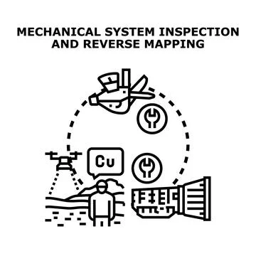 Mechanical system inspection and reverse mapping engineering process Stock Illustration