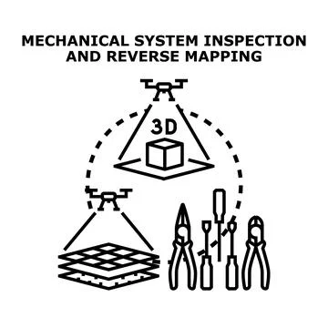 Mechanical system inspection and reverse engineering mapping process Stockillustratie