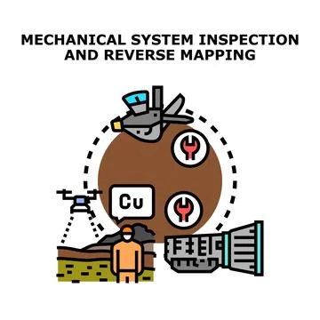 Mechanical system inspection and reverse mapping engineering process Stock Illustration