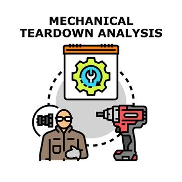 Mechanical teardown analysis process with engineer and power tools Stock Illustration