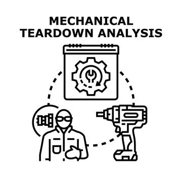 Mechanical teardown analysis process with engineer and power tools Stock Illustration