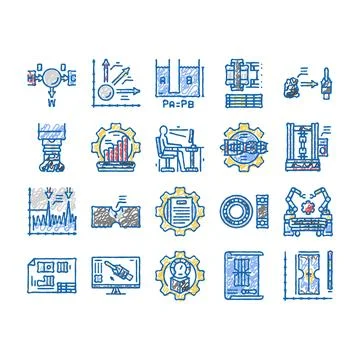 Mechanical technology engineer icons hand drawn 스톡 일러스트