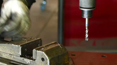 Mechanical threading on steel plate. Stock Footage 83623453