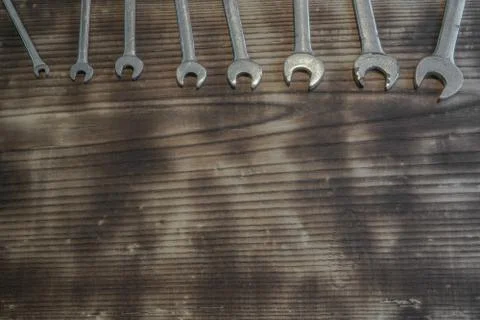 Mechanical tool compiled on the table Stock Photos