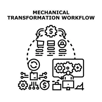 Mechanical transformation workflow automating business processes concept Stock Illustration