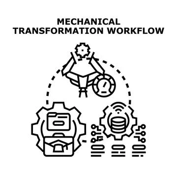 Mechanical transformation workflow automating digital business processes Ilustração Stock